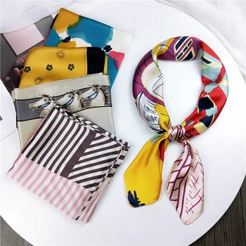 

Retro Silk Women Scarf Women Scarves Elegant Small Vintage Narrow Necktie Collar Scarfs Square Scarf 2020 Festival Female Gift