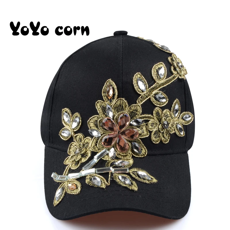 YOYOCORN бейсбольная кепка с цветком, парусиновая Кепка Snapback s для женщин, женская кепка, Высококачественная джинсовая кепка со стразами
