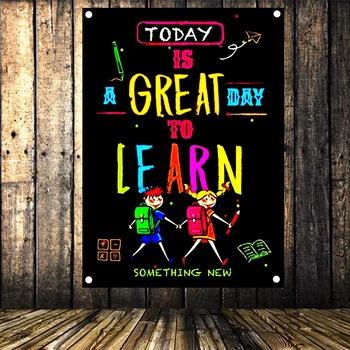 

Motivational Flag & Banner for Students, Inspirational Tapestry, Classroom Posters with Inspiring Quotes, Chalkboard Design D4