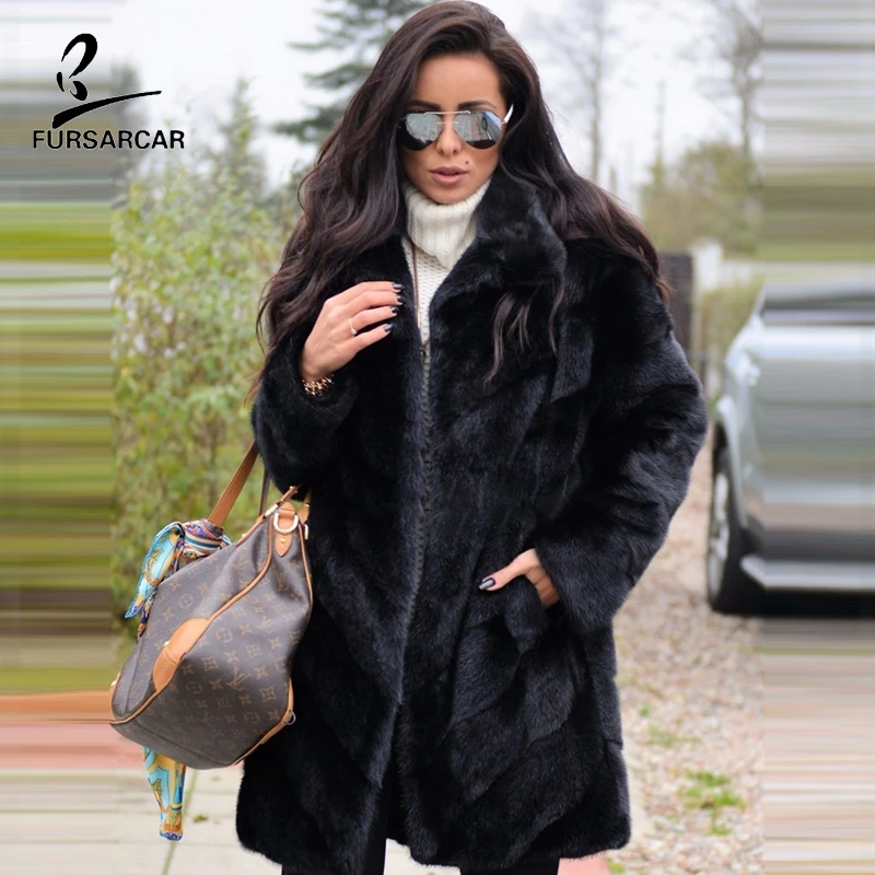 FURSARCAR пальто из натурального меха, женская зимняя куртка, натуральный мех Минкс, модная Роскошная Одежда для женщин, верхняя одежда, высокое качество
