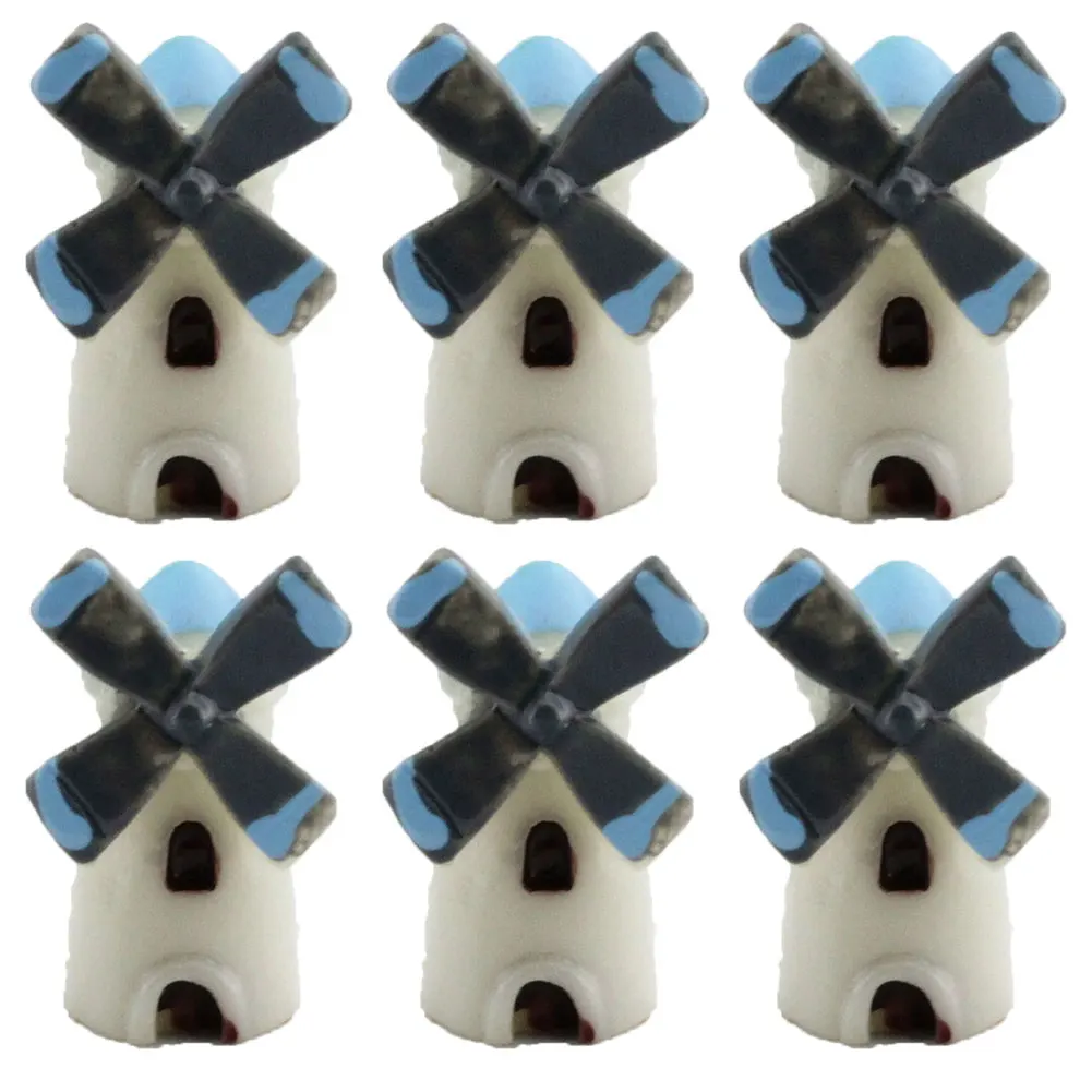 

6Pcs Mini Resin Church Castle Windmill Shed Cabin House Fairy Garden Miniature Craft Microlanscape Figurines