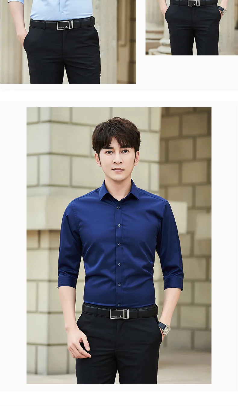 Men's 7-minute sleeve shirt grooms groomsmen slim Korean version of men's summer classic short sleeve business casual shirt
