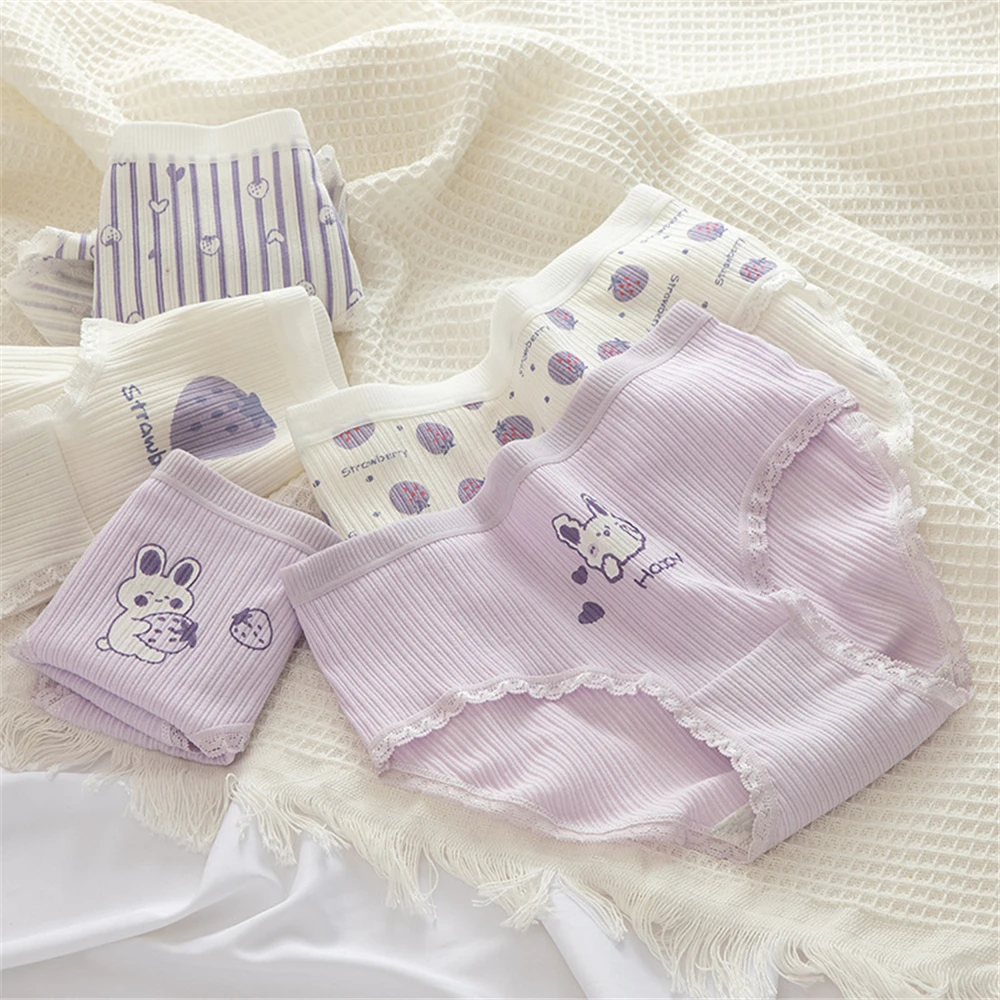 

Japanese cute purple girl cartoon rabbit thread cotton strawberry girl students waist underwear T8022