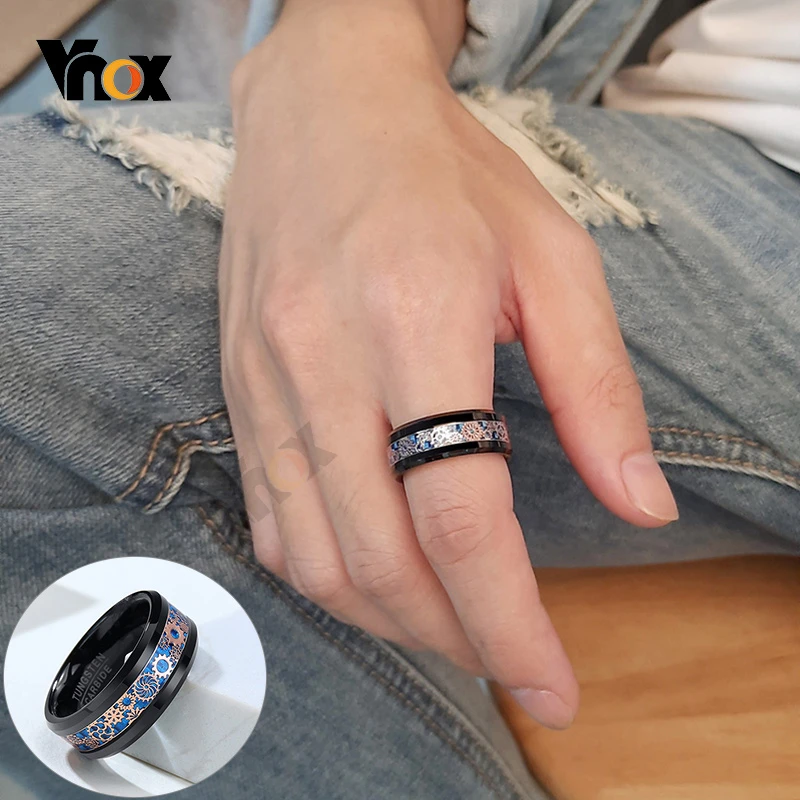 Мужское крутое кольцо из карбида вольфрама Vnox 8 мм черный свадебный ремешок