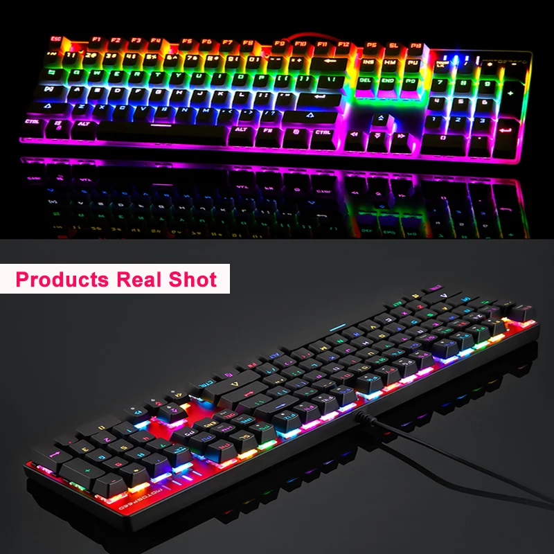 Genuine Motospeed CK104 Mechanical Gaming Keyboard 104 key LED RGB Backlit USB wired Keyboard Russian/English for computer gamer