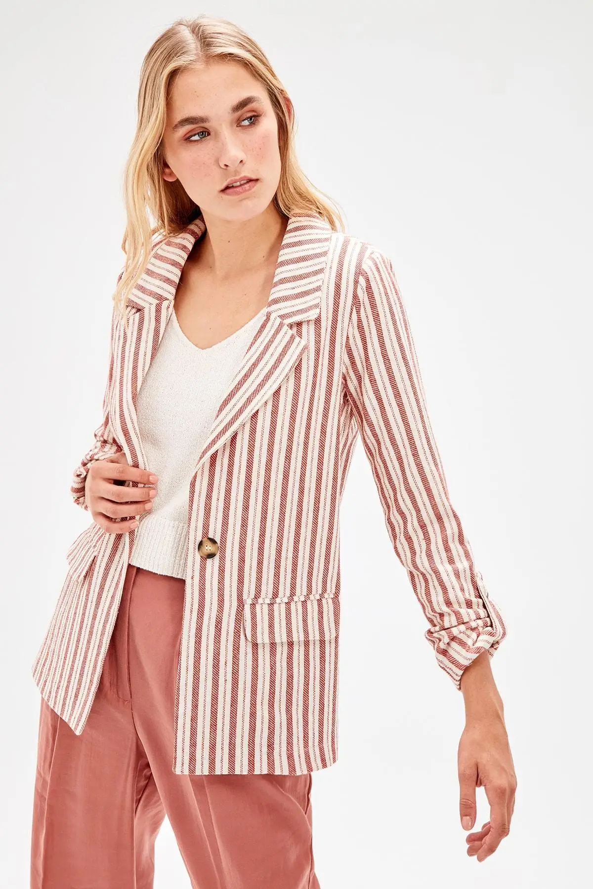 New Trendyol Red Striped Jacket TWOAW20CE0062