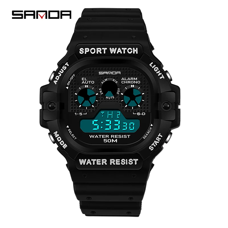SANDA спортивные часы для мужчин Будильник хронограф 30 м водонепроницаемый дисплей недели Мужские Цифровые часы relogio masculino - Цвет: Серебристый