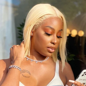 

613 Honey Blonde Short Bob Wig Color Remy Brazilian T Lace Front Human Hair Wig 8-16 inches Ombre Closure Wig for Black Women