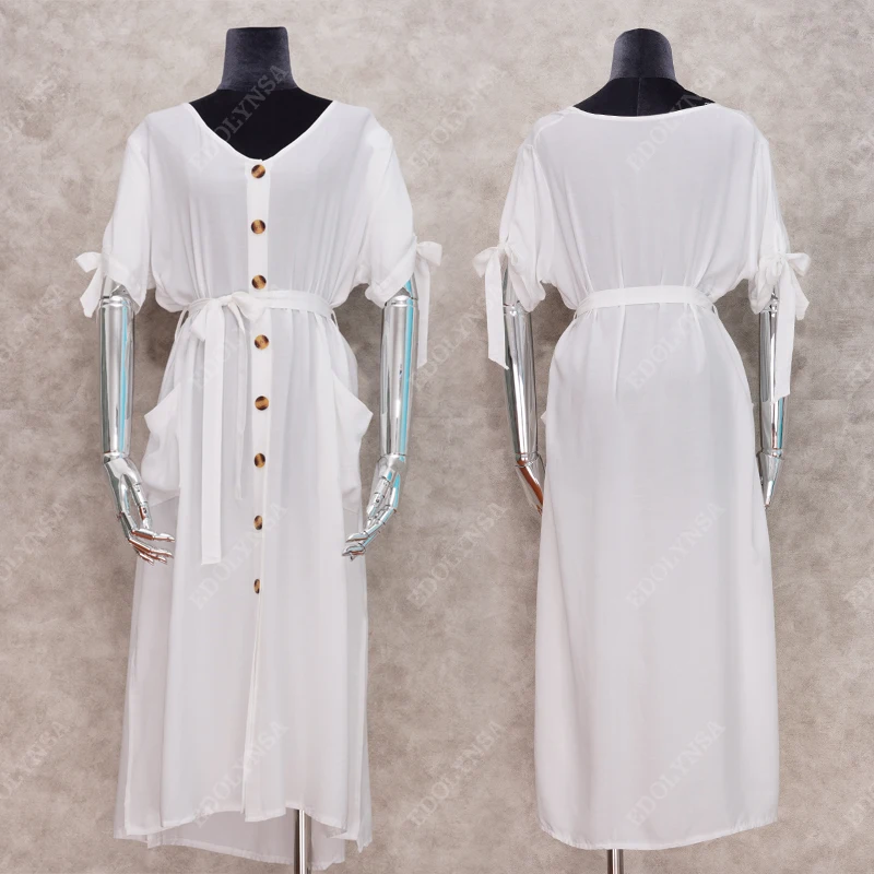 Женское летнее пляжное платье с бантом черное белое хлопковое туника V образным