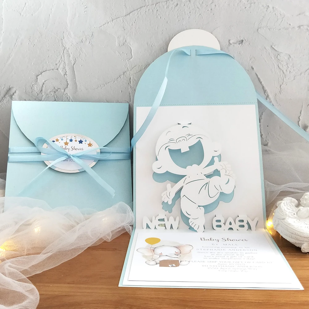 Baby Shower Kartu Undangan Untuk Anak Laki Laki Pop Out 3d Buatan