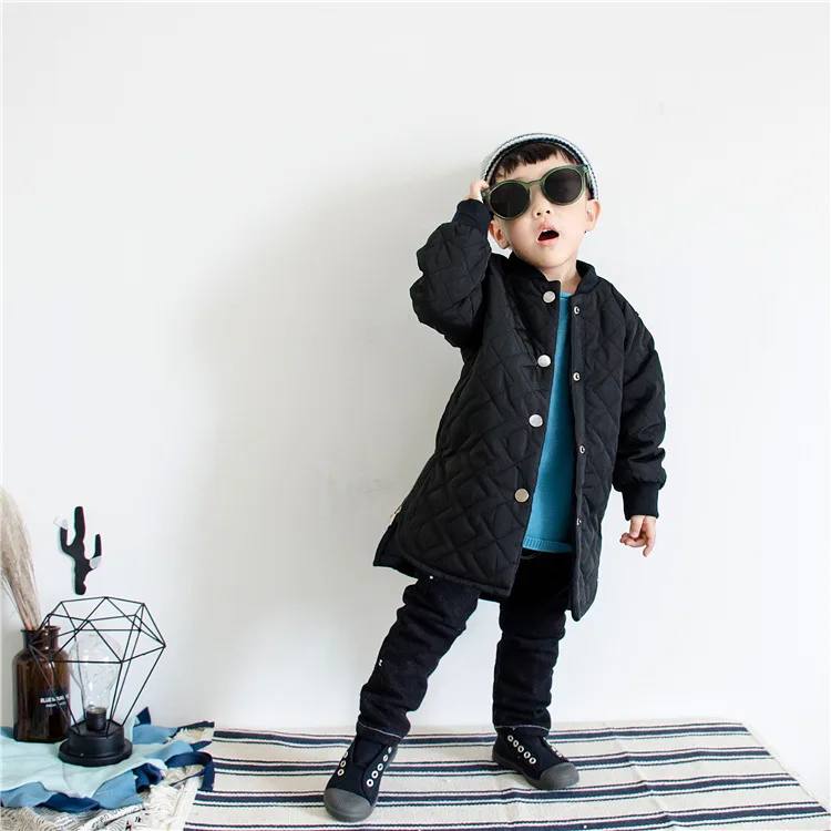 Winter Children Autumn And Winter Diamond Lattice Black Quilted Cotton-padded Clothes BOY'S Children Thick Coat Baby Cotton