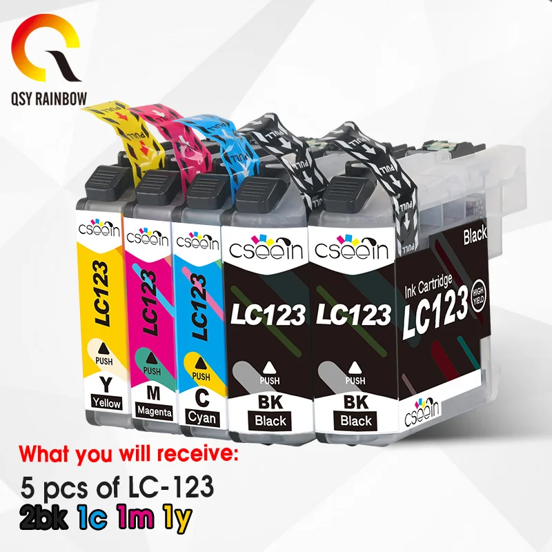 5 шт. с чипом LC123 LC 123 LC125 LC127 картридж совместимый для Brother DCP-J552DW/DCP-J752DW/MFC-J470DW/MFC-J650DW