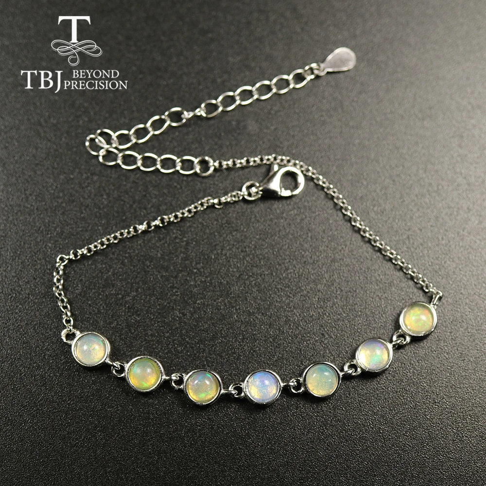 Tbj, 2.5ct натуральный опаловый браслет, Круглый, 4 мм, опал, ювелирные изделия из стерлингового серебра 925 пробы, Маленький милый дизайн для девочек и дочек, лучший хороший подарок