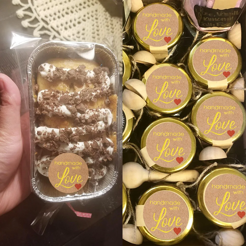 Золотистые самоклеящиеся Стикеры ручной работы с надписью Handmade with Love 1 дюйм/25