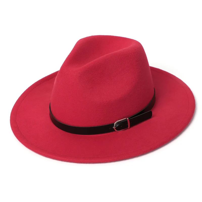 Фетровая шляпа для мужчин и женщин, имитация шерсти, зимние женские фетровые шапки, Мужская модная черная джазовая шляпа, женская шапка, M263 - Цвет: Red