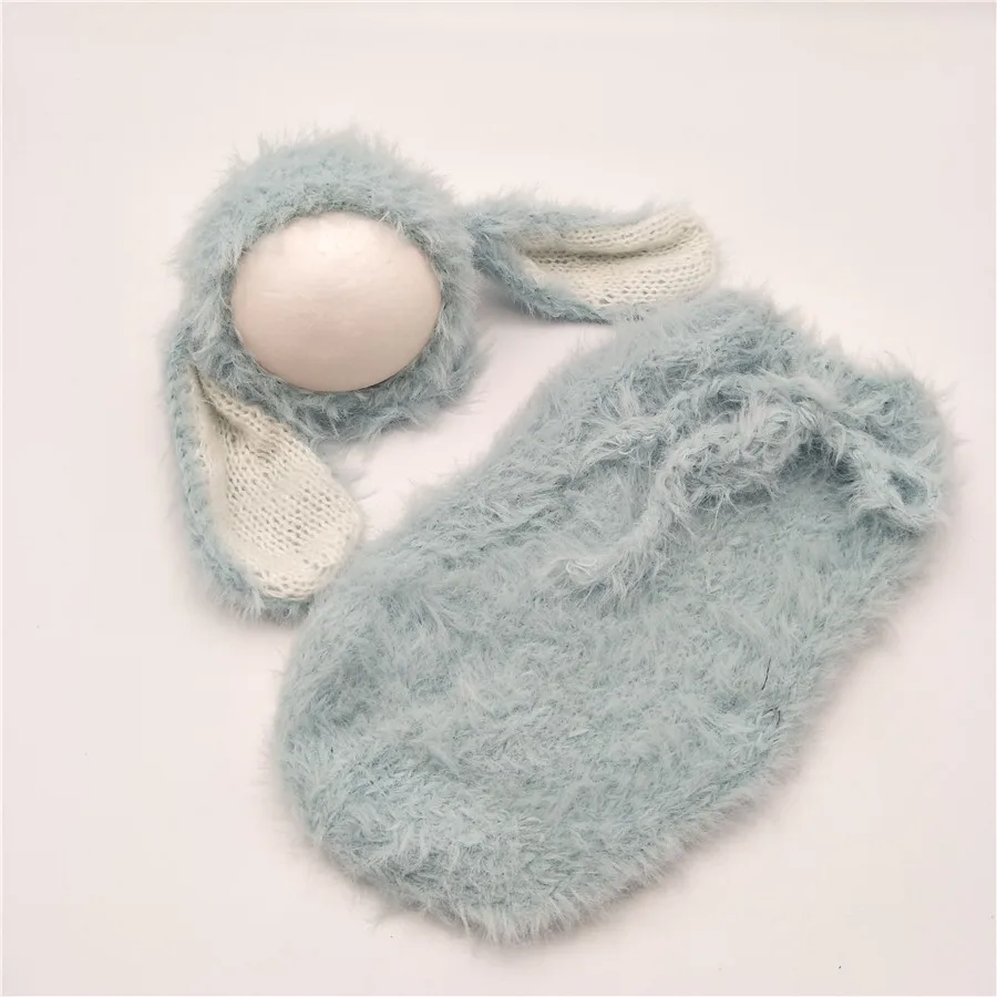 baby blue Очень милая длинная пушистая шапочка кролика для новорожденных, Набор сумок для детской фотосъемки, комплект детской одежды для фотосъемки, комплект для новорожденного, реквизит для пеленания - Цвет: baby blue