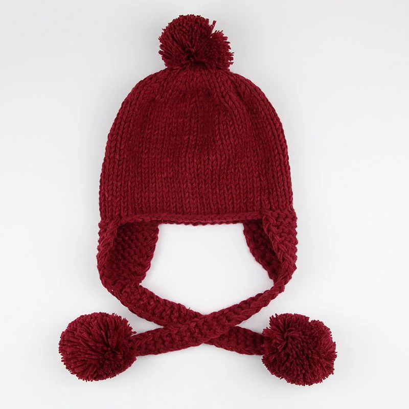 red baby hat Новая детская зимняя шапка, вязаные шапочки с помпонами, шапка для девочек и мальчиков, модная повседневная Милая теплая хлопковая шапка, От 1 до 3 лет для малышей - Цвет: red baby hat