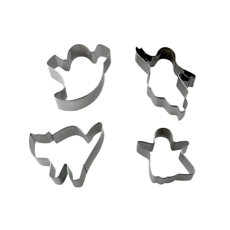 

4 Pcs Halloween Mini Metal Cookie Cutter Set Cartoon Baking Mold (Silver)