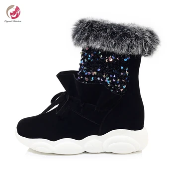 

Original Intention New Wedge Sequins Ankle Boots Sliver Black White Bling High Platform Shoes Woman Plus Size 3-14 Bow Knot