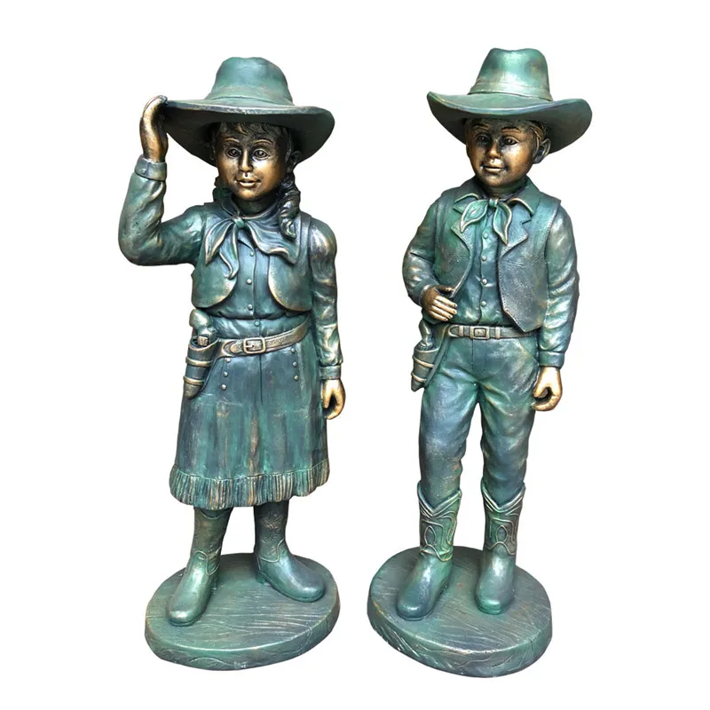 Американский кантри западный ковбой Рисунок Статуя Mgo ремесла мальчик и девочка Искусство Скульптура открытый сад двора украшения R2961