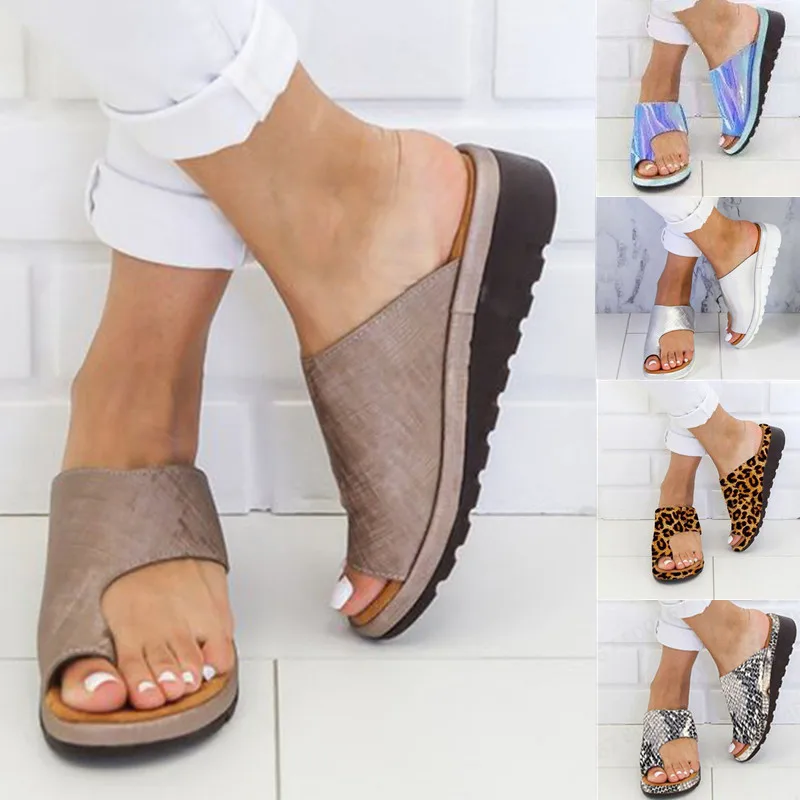 Zapatos de cuero para mujer, Sandalias cómodas con plataforma y suela plana, Corrector ortopédico para juanetes, y - AliExpress Calzado