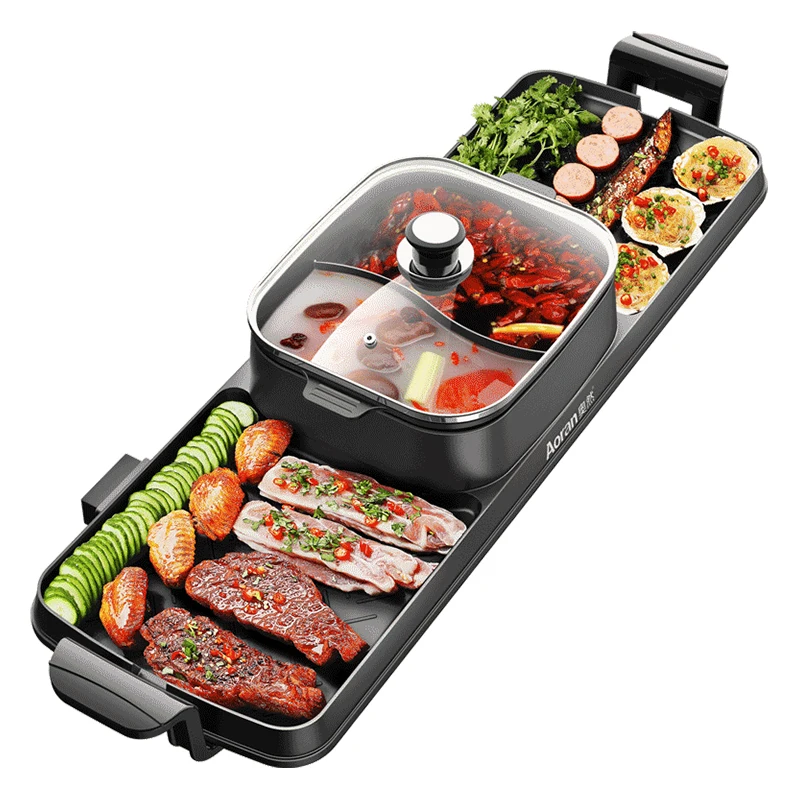 VEVOR 2 in 1 Electric Grill and Hot Pot BBQ Pan Grill Pot with Temp Control  Smokeless Hot Pot Grill for 1-8 People Black FTSS2200W110VHHAWV1 - The Home  Depot