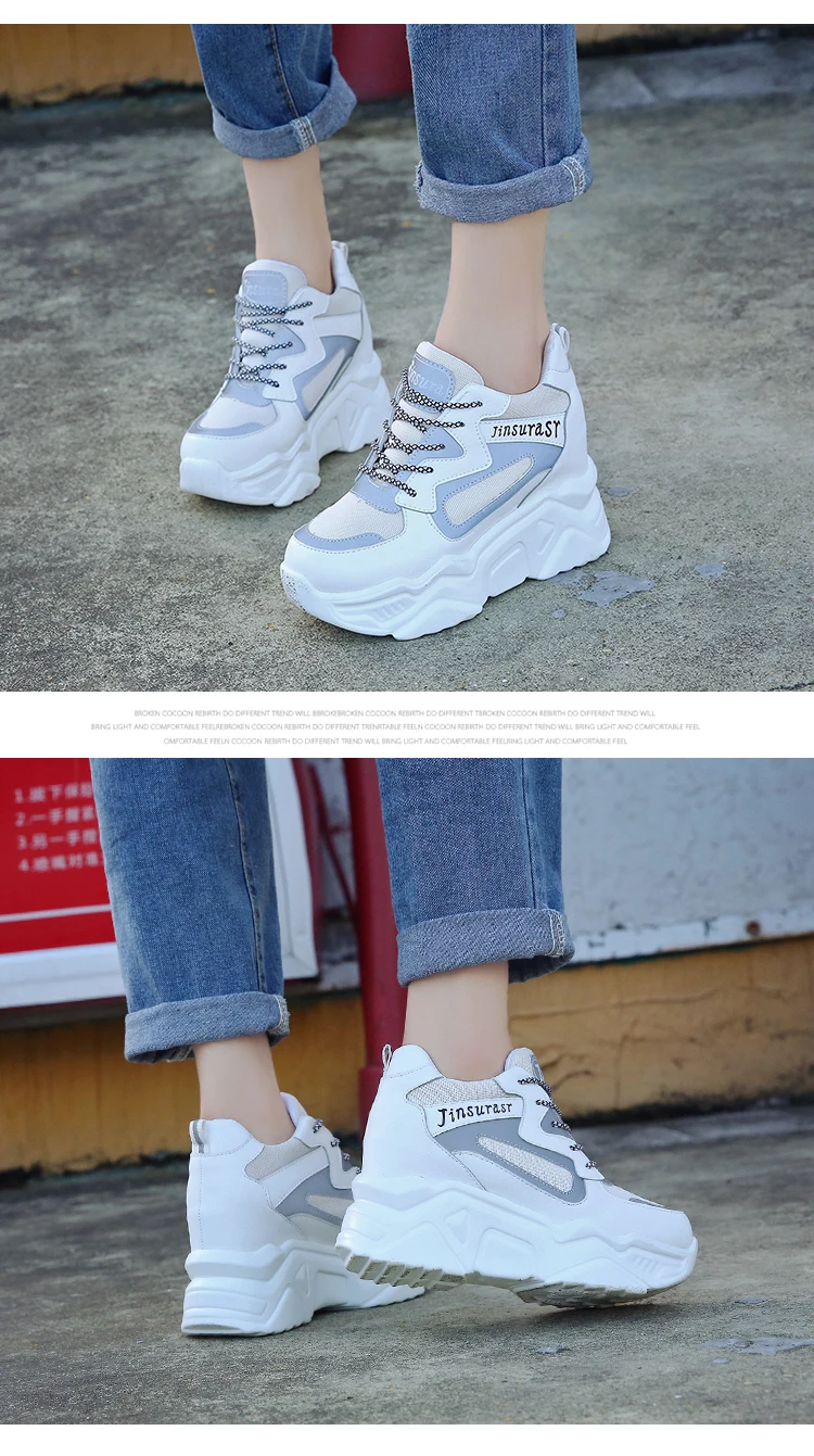 Zapatillas mujer; женские кроссовки на массивной платформе; женская обувь из дышащего сетчатого материала розового цвета на шнуровке; Женская Осенняя повседневная обувь на скрытом каблуке