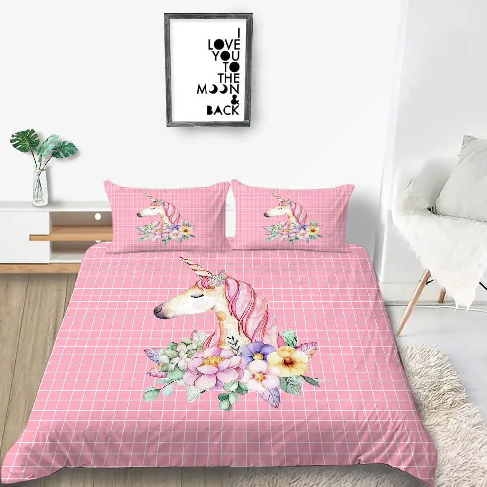 Unicorn Series Bedding set Single Double King Size Lovely Bedspreads 2/3pcs with Pillowcase of Comforter Cover Set New - Цвет: 2