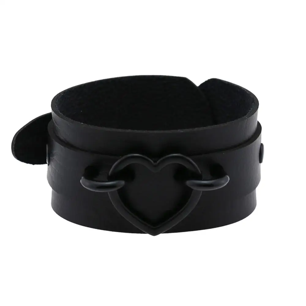 All balck punk heart bracelets women men Leather Wristband Bracelet Cuff goth jewelry gothic emo armbands cosplay accessories