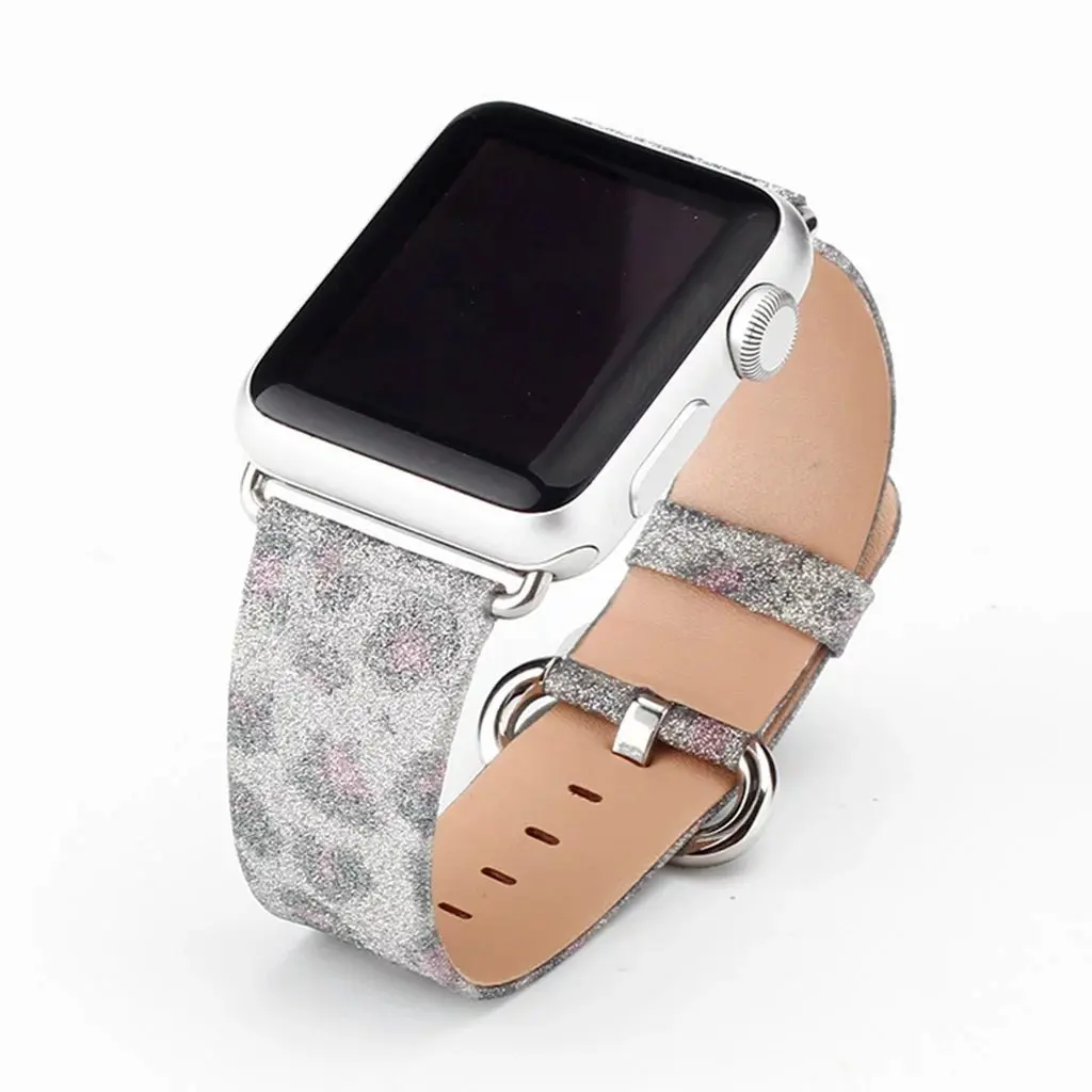 leopard Блестящий кожаный браслет для Apple Watch, 4 ремешка, 40 мм, 44 мм, роскошный браслет, ремешок для iWatch, 38 мм, 42 мм, серия 5, 3, 2, 1 - Цвет ремешка: leopard