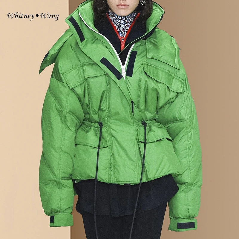WHITNEY WANG Parkas, зимняя модная уличная одежда, Толстая Теплая стеганая парка, Женское зимнее пальто с капюшоном, верхняя одежда