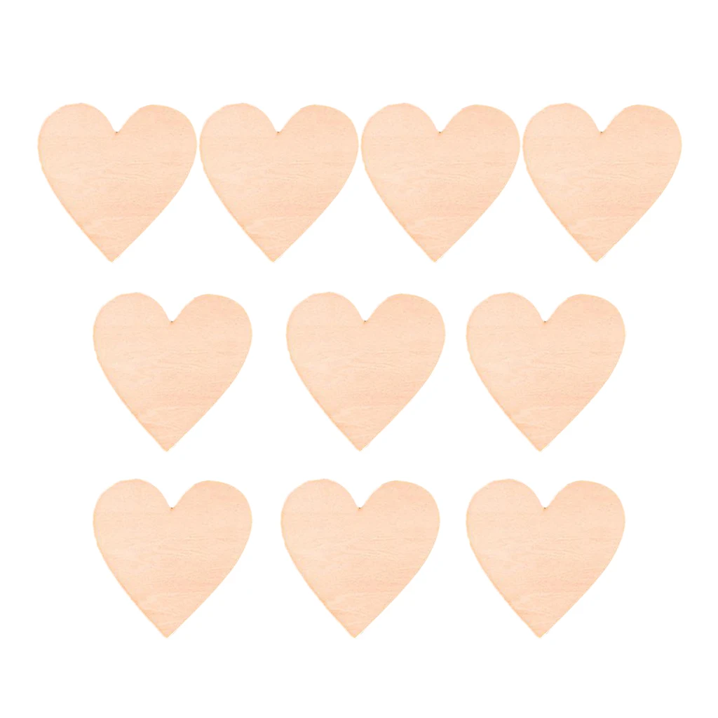 10pcs Unpainted Heart Shapes Kids Crafts Wooden Embellishments Crafts Wedding Decorations 10cm