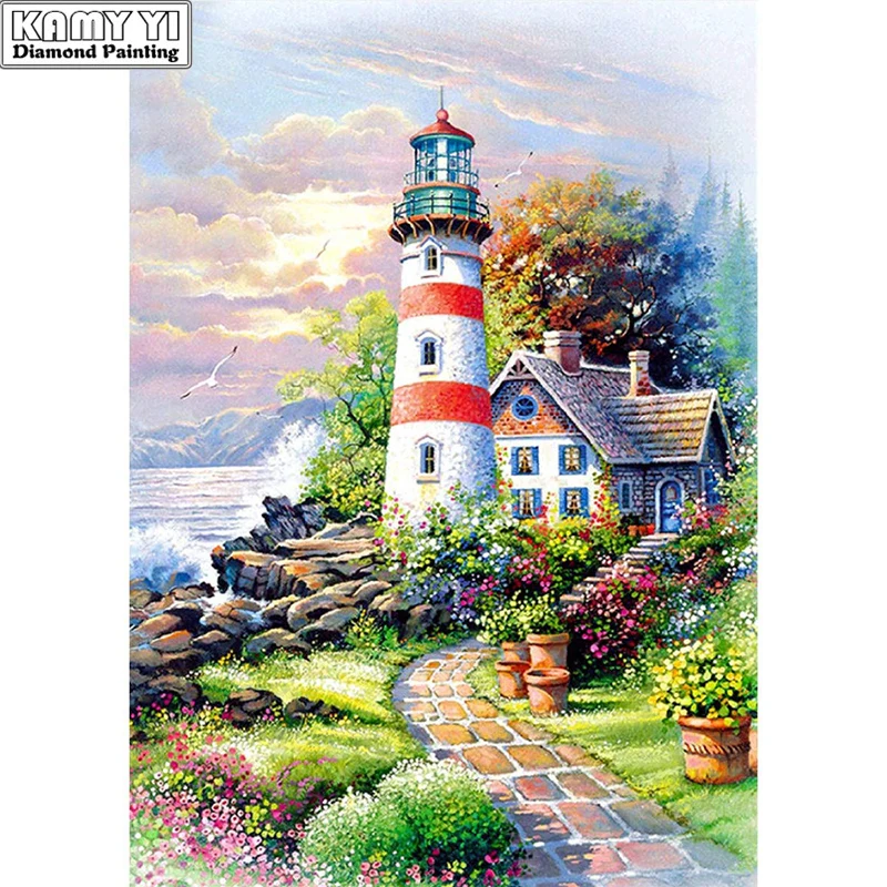 Lighthouse Diamond Painting Mosaic Art Decoration Gift Square Full Scenic DIY 3d