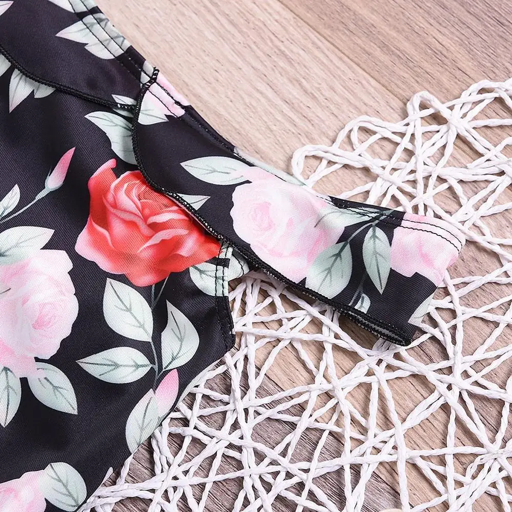 Слитный купальник с цветочным принтом и воротником фонариком для маленьких