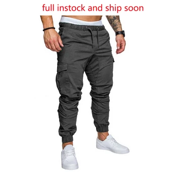 

Puimentiua Men's Cargo Pants Autumn Casual Drawstring Long Trousers with Pockets pantalones hombre