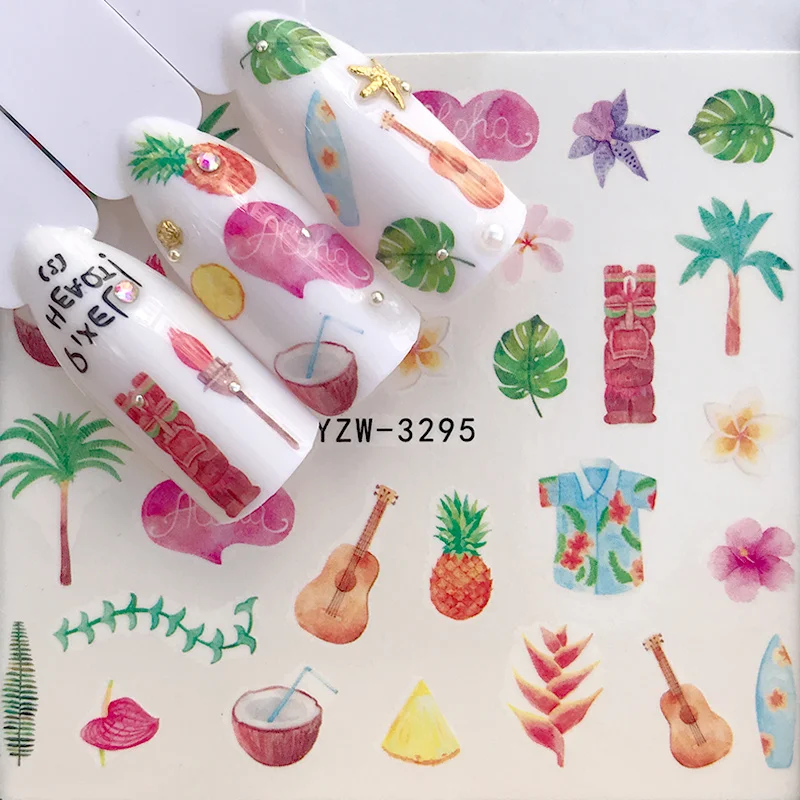 

2019 Xmas New Designs Nordic Style Nail Sticker Tropical Plant Flower Water Transfer Decal Slider for Nail Art Decoration Tattoo