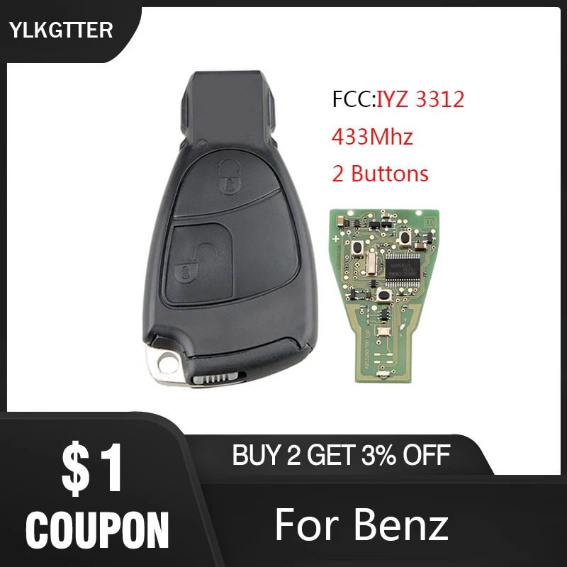YLKGTTER 2 кнопки умный дистанционный ключ-брелок от машины 433 МГц для Mercedes Benz B C E S КЛАСС ML CLK CL пульт дистанционного управления