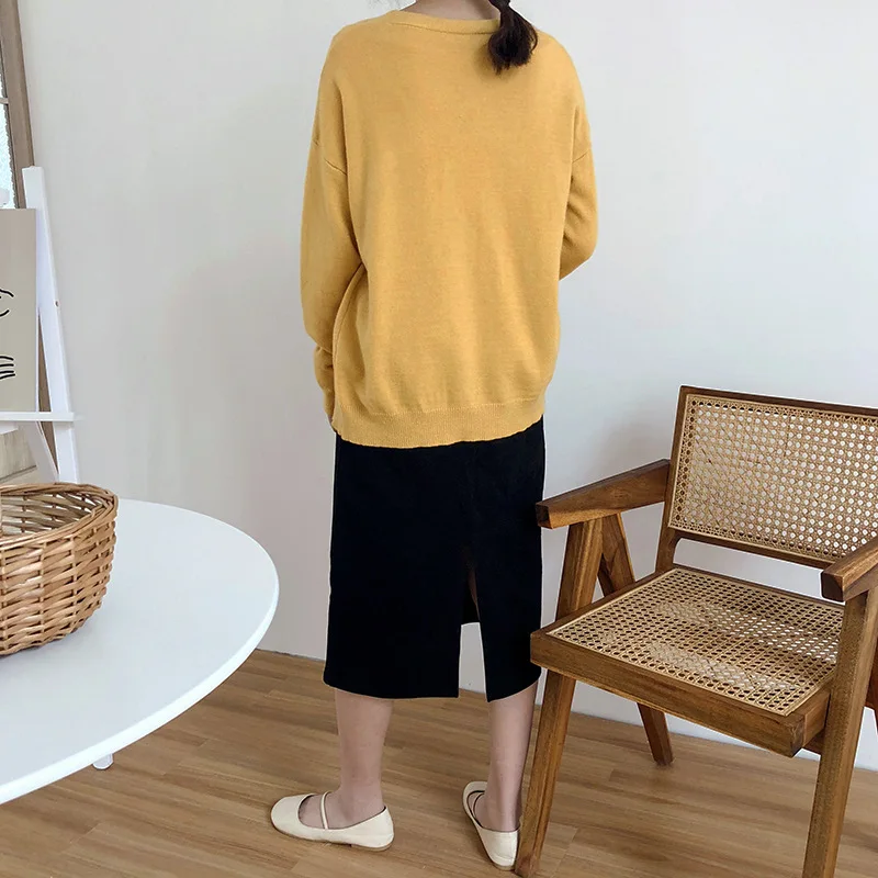 Zq78036 [Yellow Zheng] осеннее женское платье в Корейском стиле с разрезом, эластичная юбка миди с высокой талией, повседневное ТРАПЕЦИЕВИДНОЕ ПЛАТЬЕ средней длины Sk