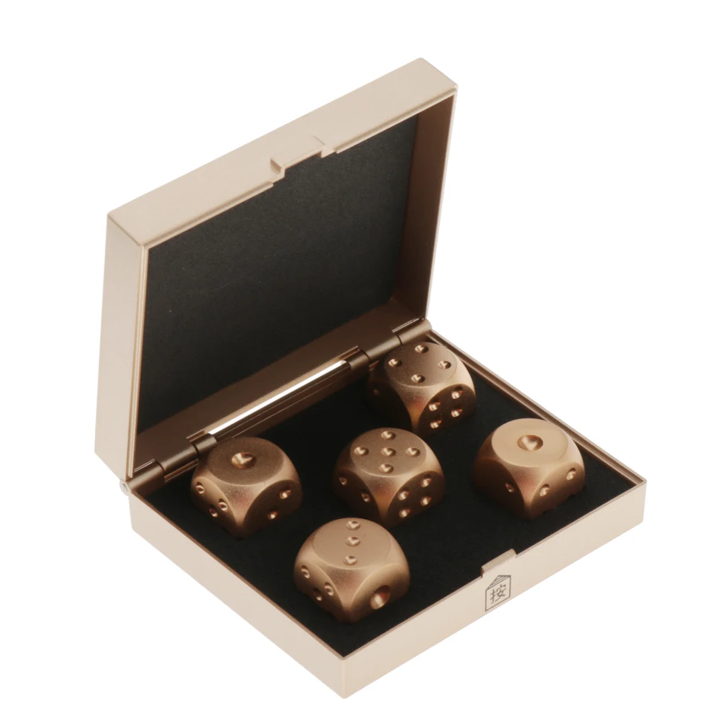 5pcs/set Mini Metal D6 Dice Metal Dices in Box for Party Playing Drinking Death Table Game Party Tool