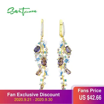 

SANTUZZA Silver Earrings For Women 925 Sterling Silver Elegant Blue Butterfly Drop Earrings Trendy Fine Jewelry Handmade Enamel