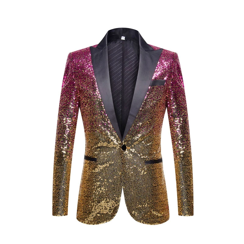 gold Fuchsia PYJTRL, стильный мужской костюм с блестками, золотистый, фиолетовый, синий, розовый, зеленый, вечеринка, свадебный банкет, ночной клуб, блейзеры для певцов - Цвет: gold Fuchsia