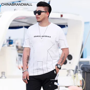 

super Brand Big size Men's Wear Loose Leisure Men On Loose Leisure Personality Printing Round Neck T Shirt 200 Jin Xia