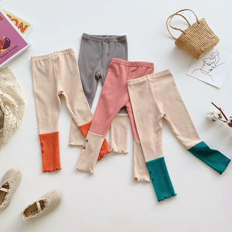 

2019 Autumn New Arrival korean style matching colors all-match elastic bottoming long pants for cute sweet baby girls