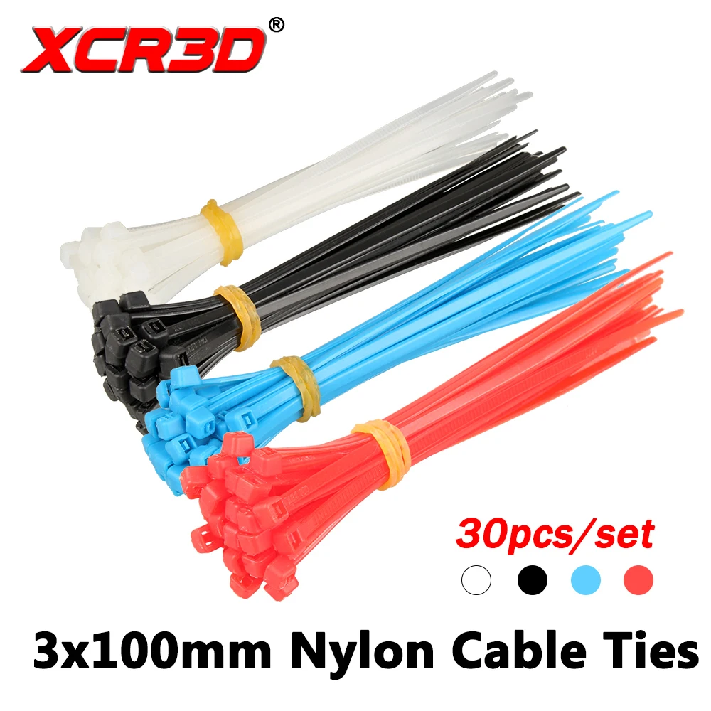 30pcs/lot 3D Printer Parts 3*100mm Self locking Nylon Cable Ties Wire Zip Ties Blue Red White Black Fasten Cable 3x100mm