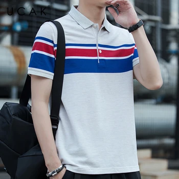 

UCAK Brand Short Sleeve T Shirt Homme Summer New Striped Turn-dwon Collar Tshirt Men Clothing Streetwear T-Shirt Clothes U5262
