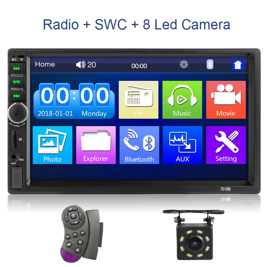 Bluetooth Autoradio 7inch 2 Din HD Bluetooth St/ér/éo FM MP5 avec /Écran Tactile MP5 Player avec Cam/éra de Vision Arri/ère Support USB//TF Port Aux Input AM//FM Radio Digital HD Multimedia Radio Entertain