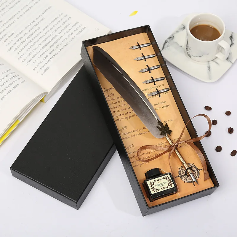 Простой черный и белый с рисунком Подарочная коробка перо перьевая перо+ 5 Nib+ чернильные канцелярские принадлежности Набор 520 подарок на день Святого Валентина