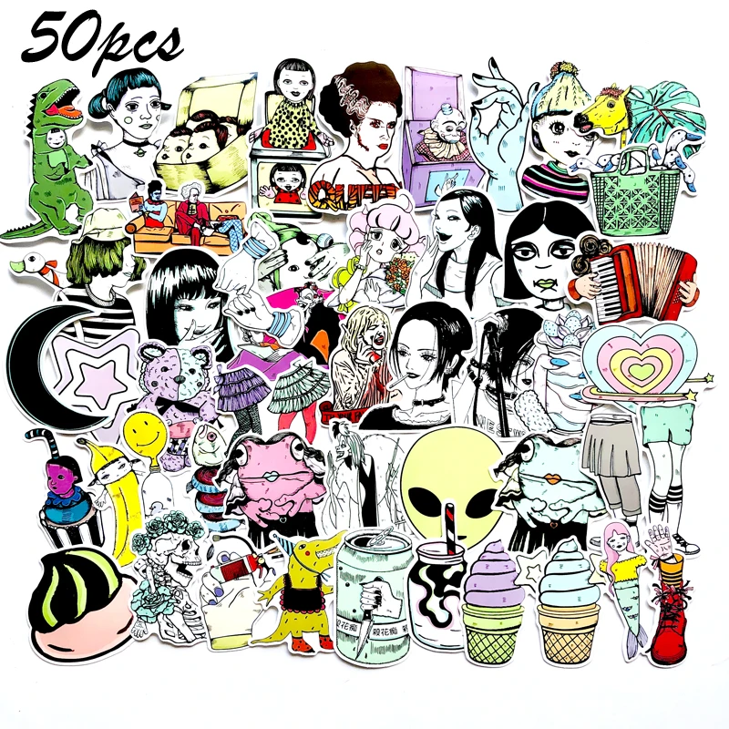 

50Pcs Horror girl Stickers for Luggage Laptop Skateboard Bicycle Motorcycle Car Styling Decals Terror Cool Waterproof Sticker