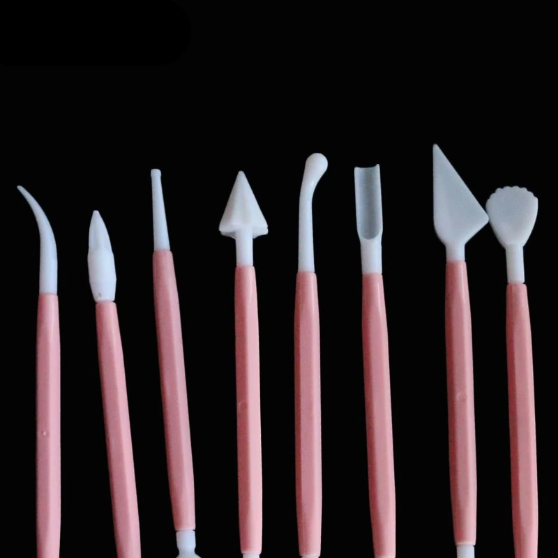 8pcs/Set Sculpture Double Sugar Modeling Cutter Smoother Polymer Clay Mold Fondant Gum Paste Decorating Tool Kit dough scraper,baking tool,dough cutter