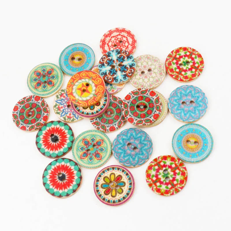 Mixed Round Flower Lace Pattern Wooden buttons Scrapbooking Crafts Handmade Home Decoration 25mm 20pcs MZ362 | Дом и сад